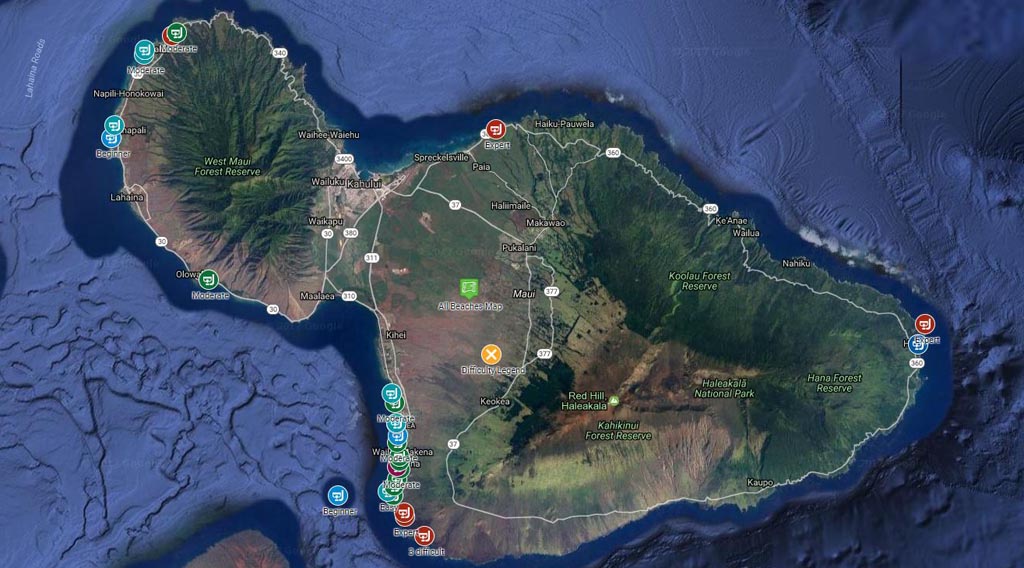 Maui's best snorkling beaches map